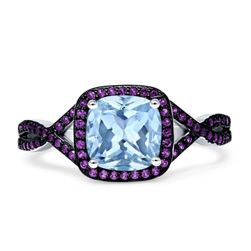 Halo Cushion Infinity Twist Side Stone Amethyst CZ Engagement Ring Simulated Aquamarine 925 Sterling Silver Wholesale